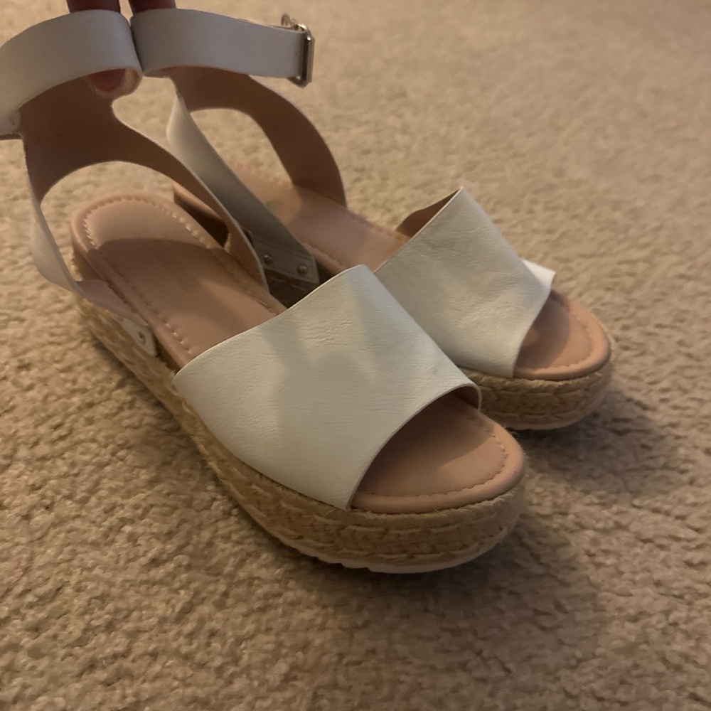 White Espadrille Platform Sandals with Ankle Strap